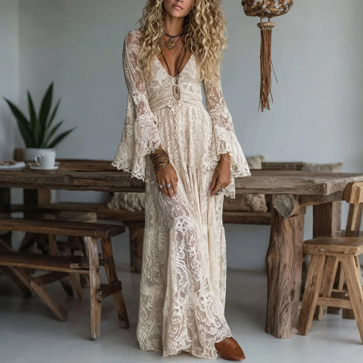 Noelene | Women's Long Sleeve Lace V-Neck Maxi Dress