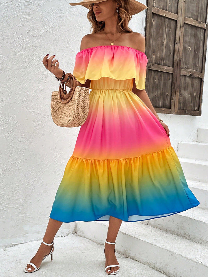 Women's Off-Shoulder Midi Dress with Ruffle