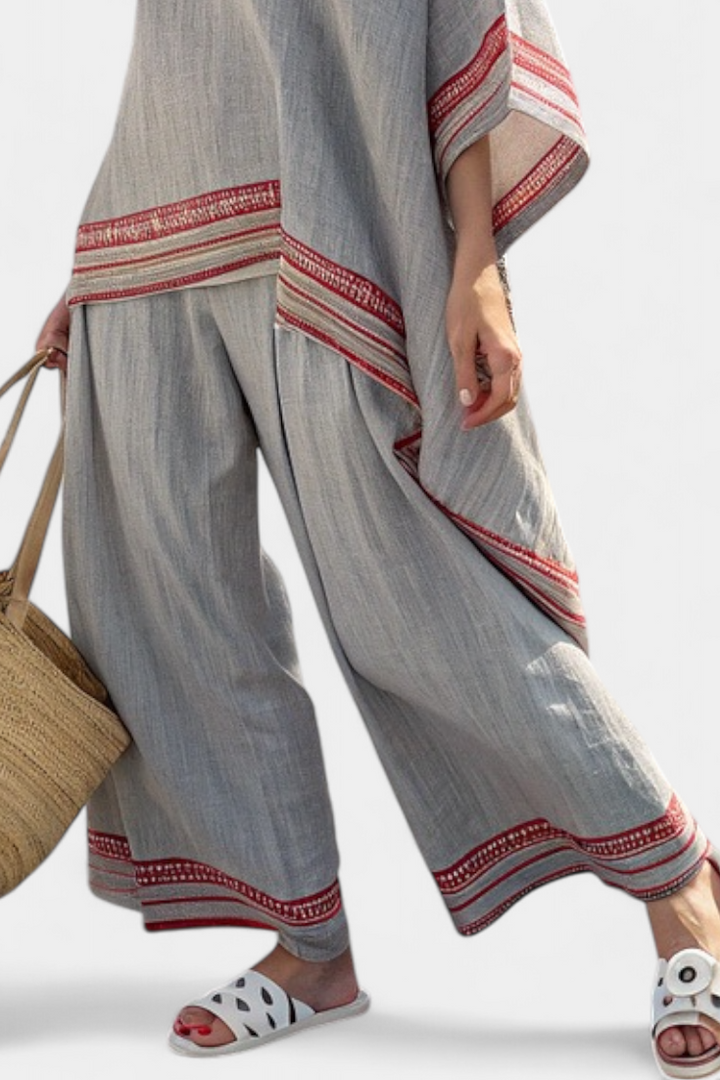 Rossella | Women's Longline Relaxed sophisticated asymmetric blouse and wide-leg ethnic trousers