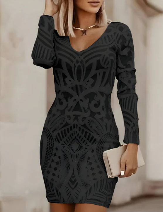 Noira | Women's Mini Dress with V-Neck and Long Sleeves