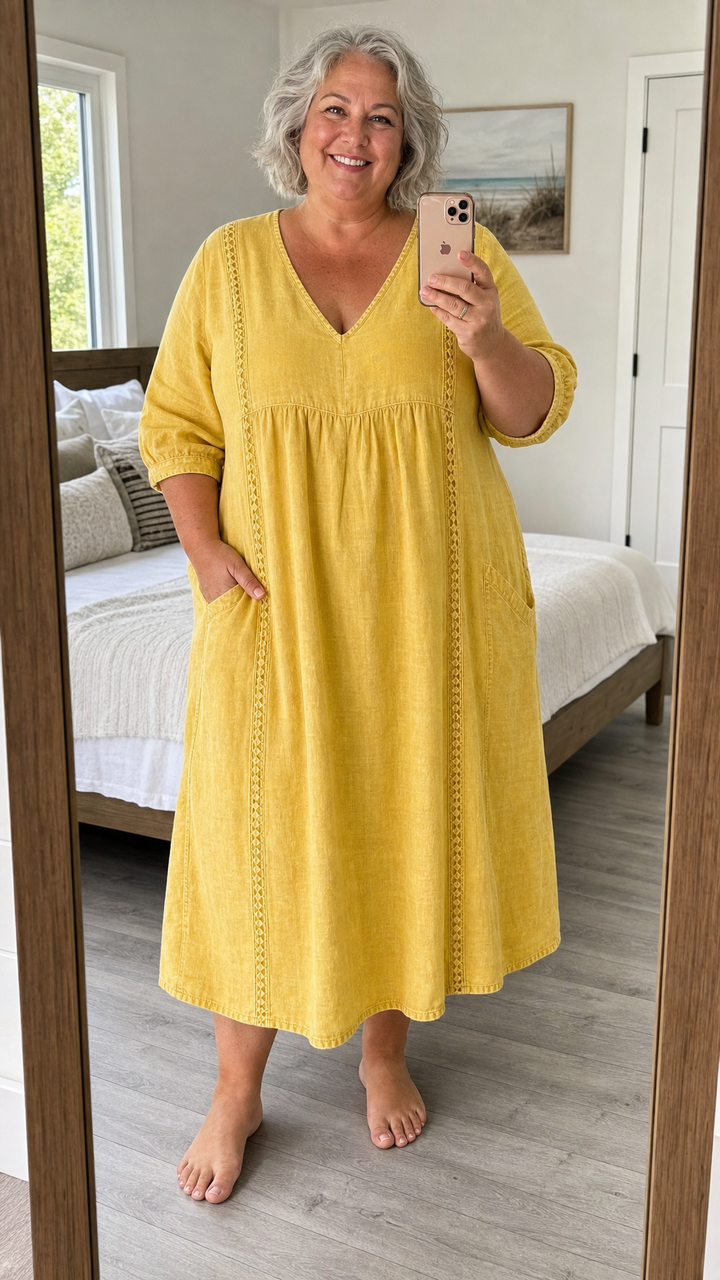 Antonia A-Line Maxi Dress with 3/4 Sleeves