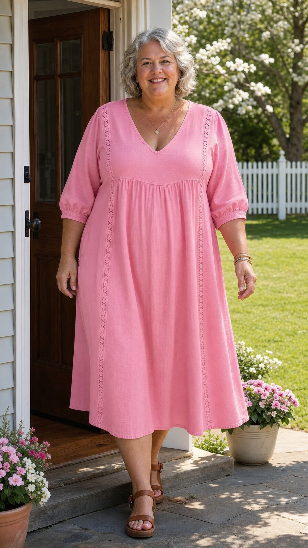 Antonia A-Line Maxi Dress with 3/4 Sleeves
