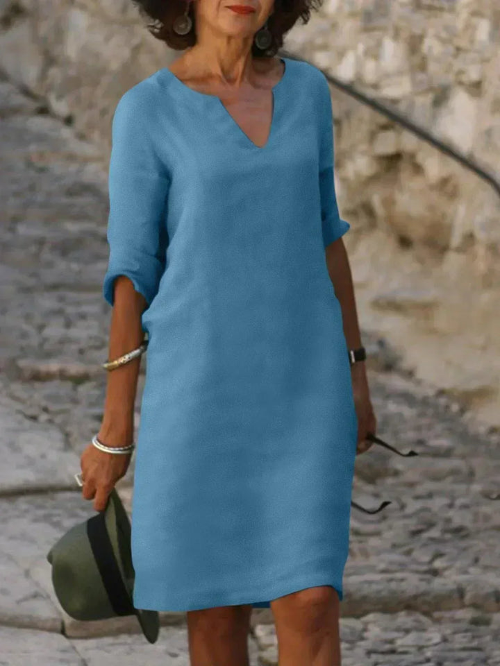 Lola | Women's Relaxed V-Neck Midi Dress with Pockets