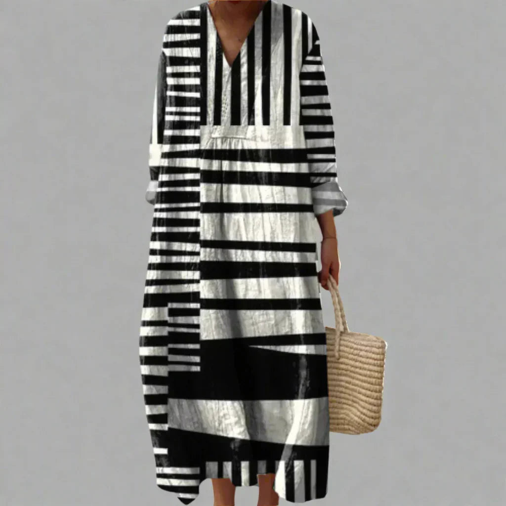 Leah | Women's Striped Relaxed Linework Mini Dress