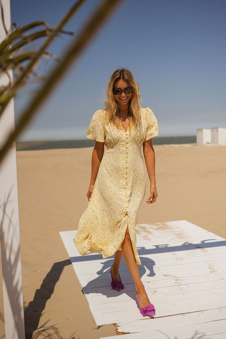 Diana | Women's Floral Midi Dress with V-Neck and Short Sleeves