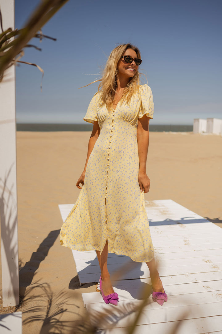 Diana | Women's Floral Midi Dress with V-Neck and Short Sleeves