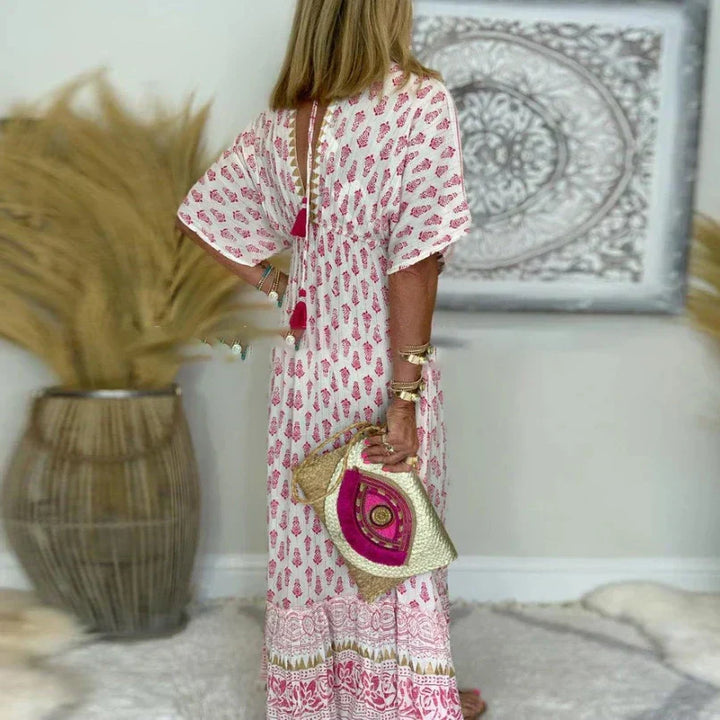 Women's V-Neck Short Sleeve Maxi Dress