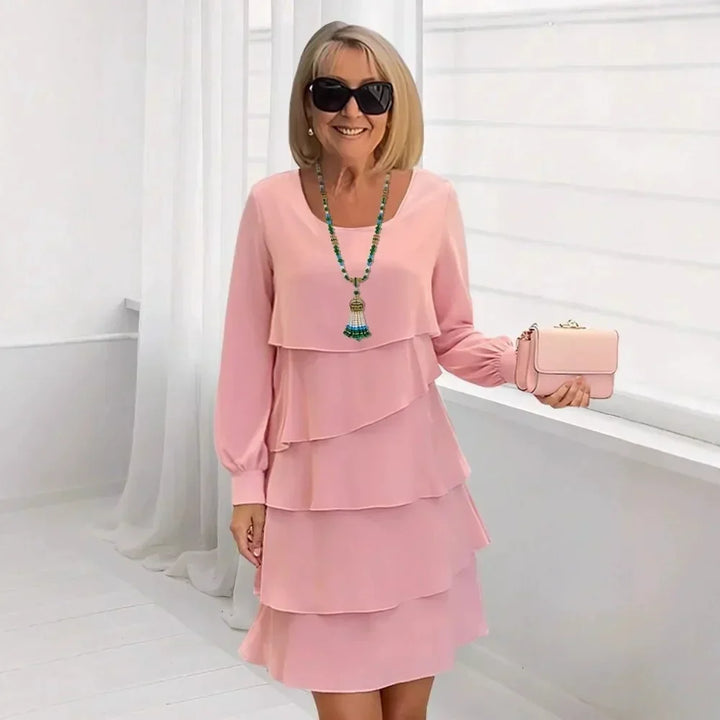 Margaret | Women's Elegant Comfort Ruffle Mini Dress Long Sleeve