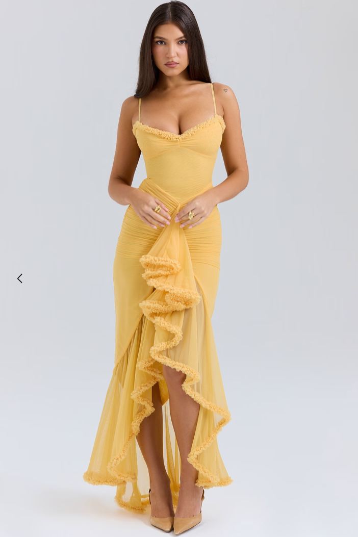 Fauna - Ruched Ruffle Dovetail Party Dress