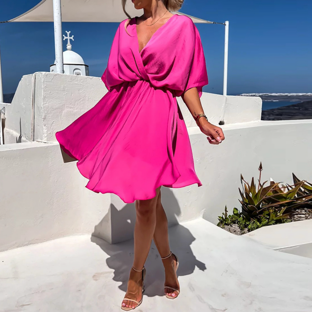 Jana | Women's V-Neck Mini Dress with Short Sleeves