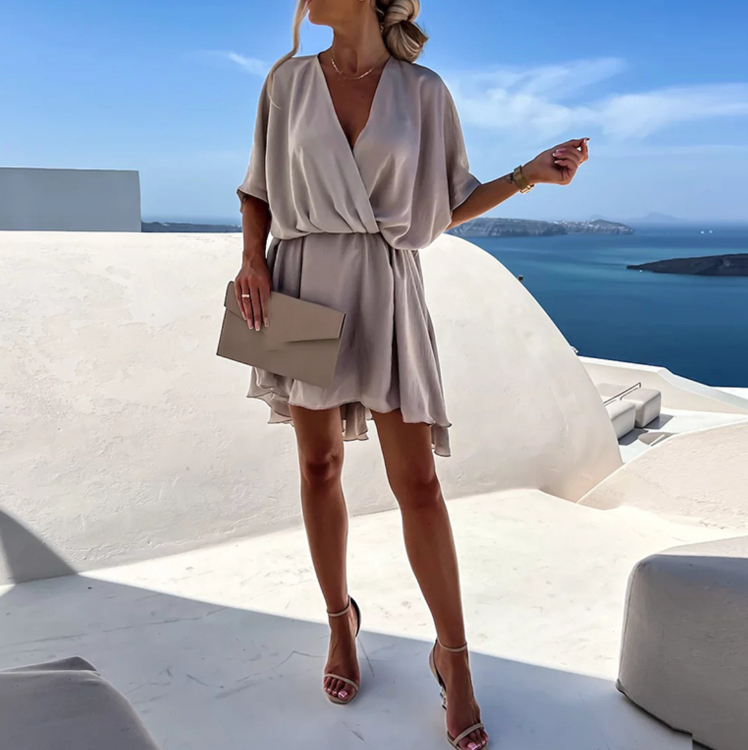 Jana | Women's V-Neck Mini Dress with Short Sleeves