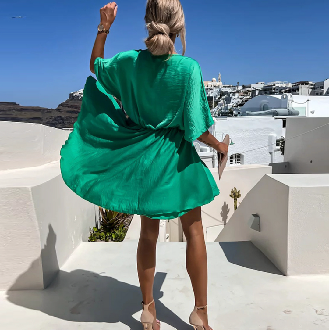 Jana | Women's V-Neck Mini Dress with Short Sleeves