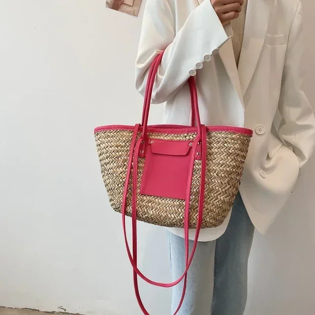 Torborg | Elegant straw bag with leather accents
