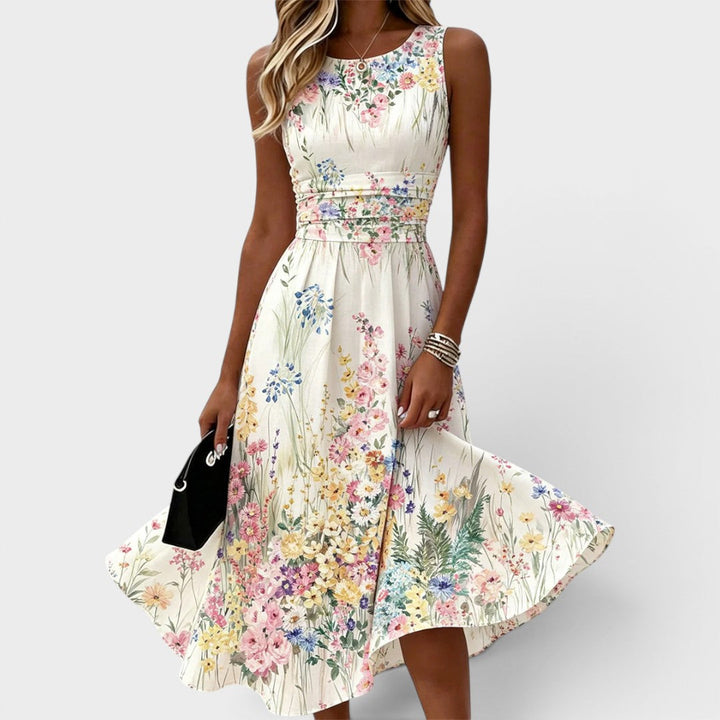 Tanya | Floral Midi Dress with Sleeveless Design
