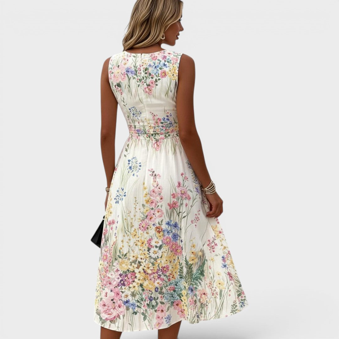 Tanya | Floral Midi Dress with Sleeveless Design