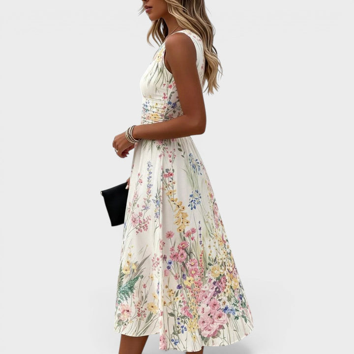 Tanya | Floral Midi Dress with Sleeveless Design