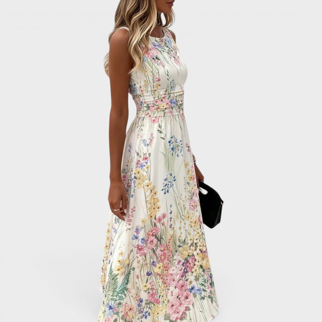 Tanya | Floral Midi Dress with Sleeveless Design