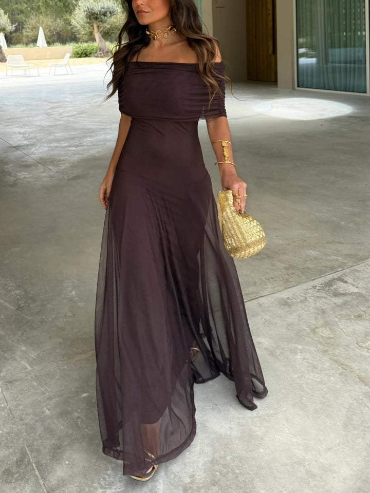 Women's Off-Shoulder Short Sleeve Maxi Dress