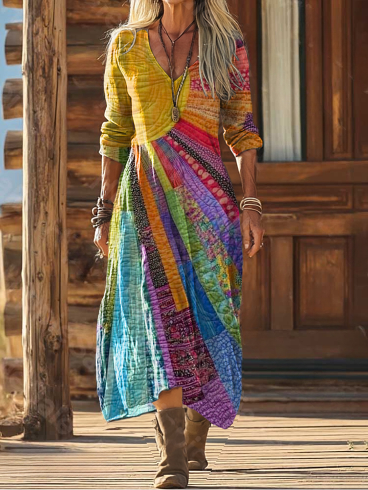 Boho Chic Sun Pattern Dress