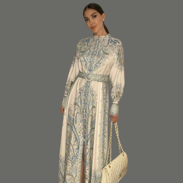 Floral A-Line Dress with Belt