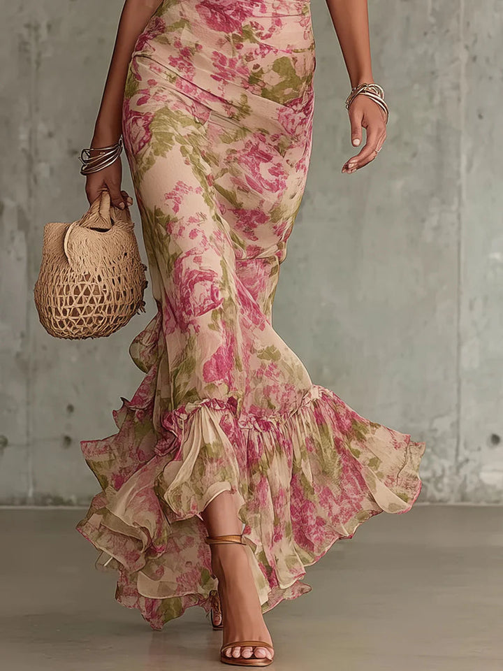 Mae | Retro Floral Puff Sleeve Maxi Dress
