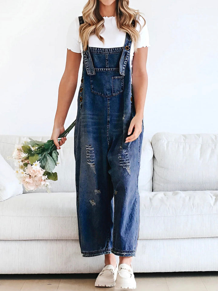 Thessa™ - Distressed Denim Overalls