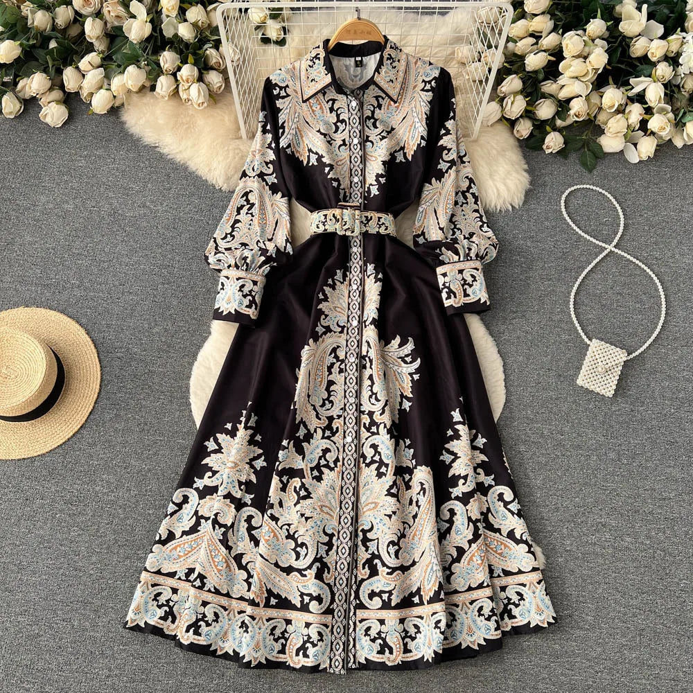 Floral A-Line Dress with Belt