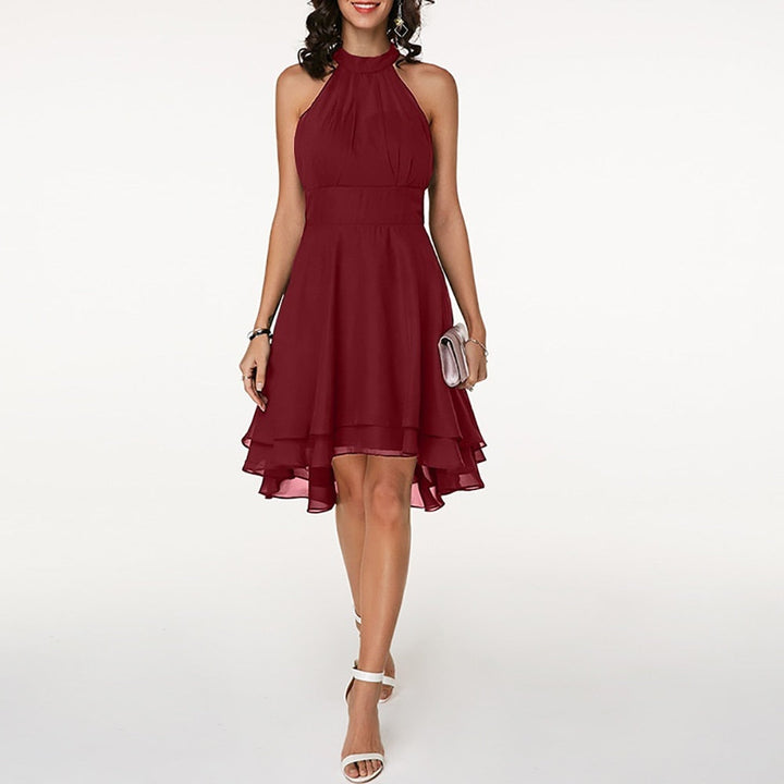 Women's Halter Mini Dress with High-Low Hem