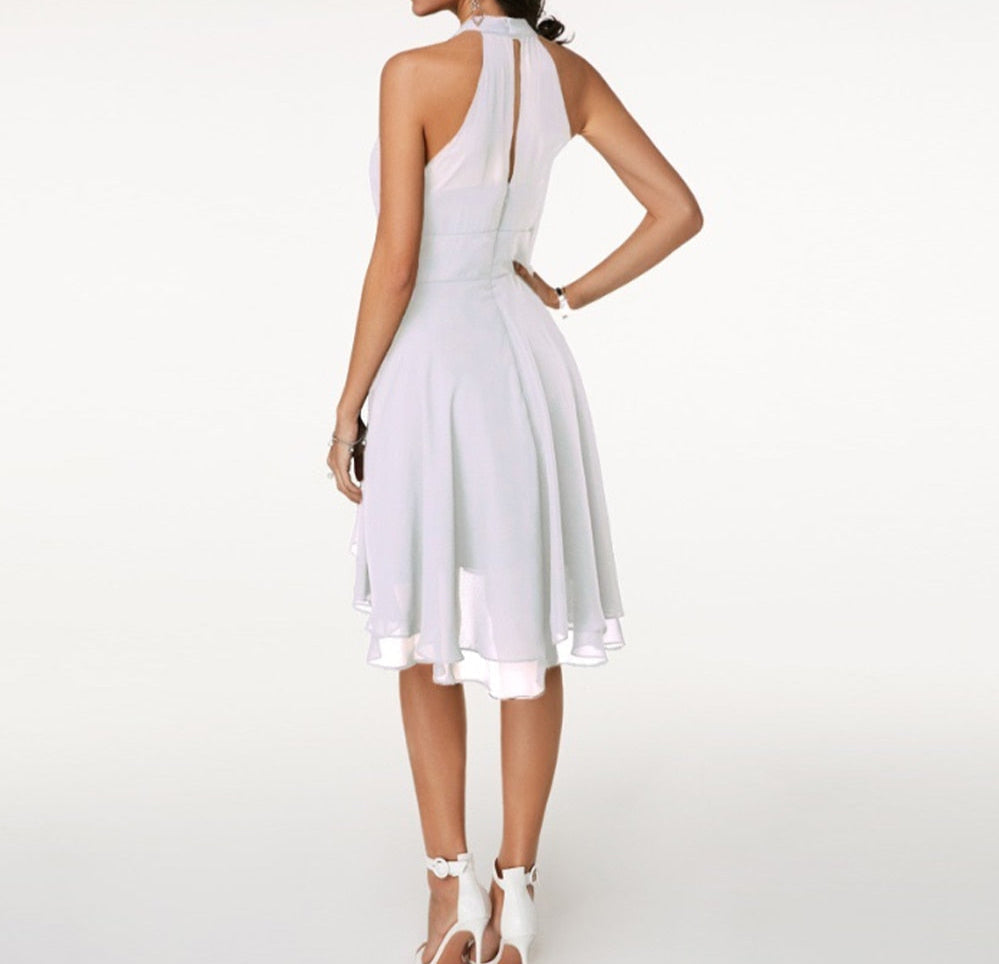 Women's Halter Mini Dress with High-Low Hem