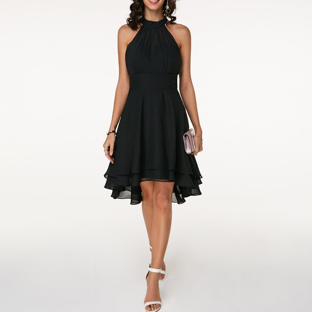 Women's Halter Mini Dress with High-Low Hem