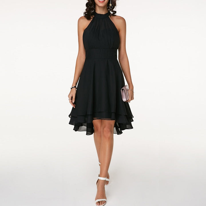 Women's Halter Mini Dress with High-Low Hem