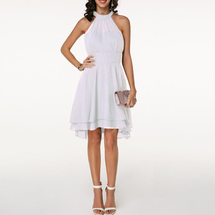 Women's Halter Mini Dress with High-Low Hem