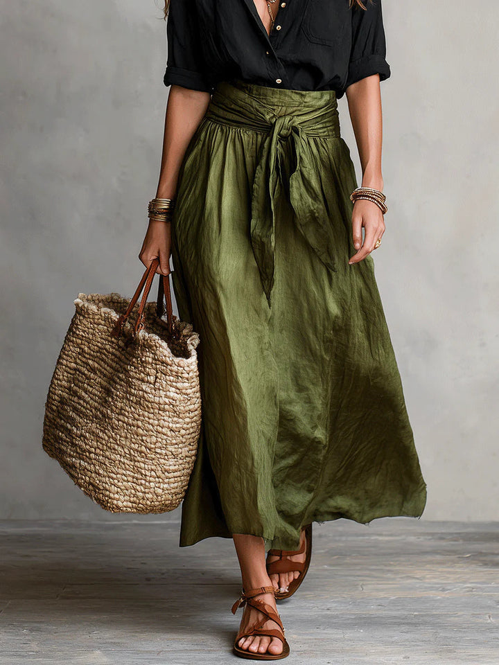 Vera | Black T-Shirt and Olive Green Midi Skirt Two-Piece Set