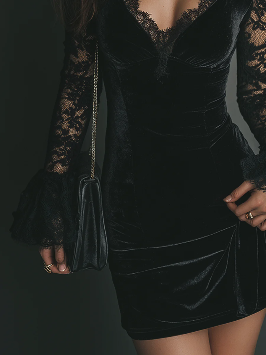 Orinthia – Lace-Trimmed Velvet Mini Dress