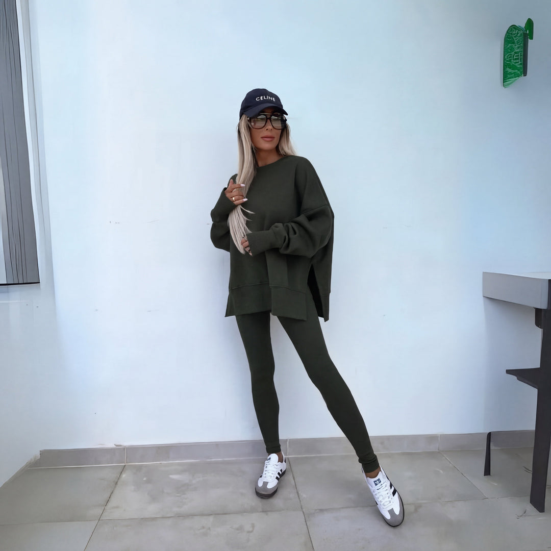 YACHI™ - Relaxed Long Sleeve Sweatshirt and Pants Ensemble