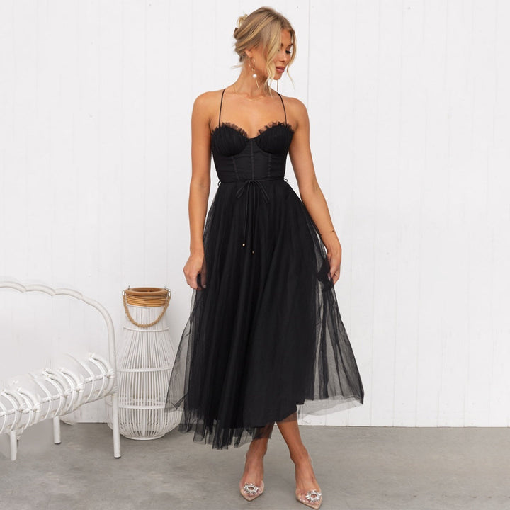 Women's Sleeveless Midi Dress with Tie Waist
