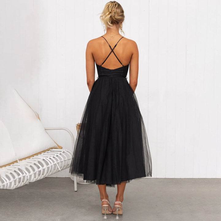 Women's Sleeveless Midi Dress with Tie Waist
