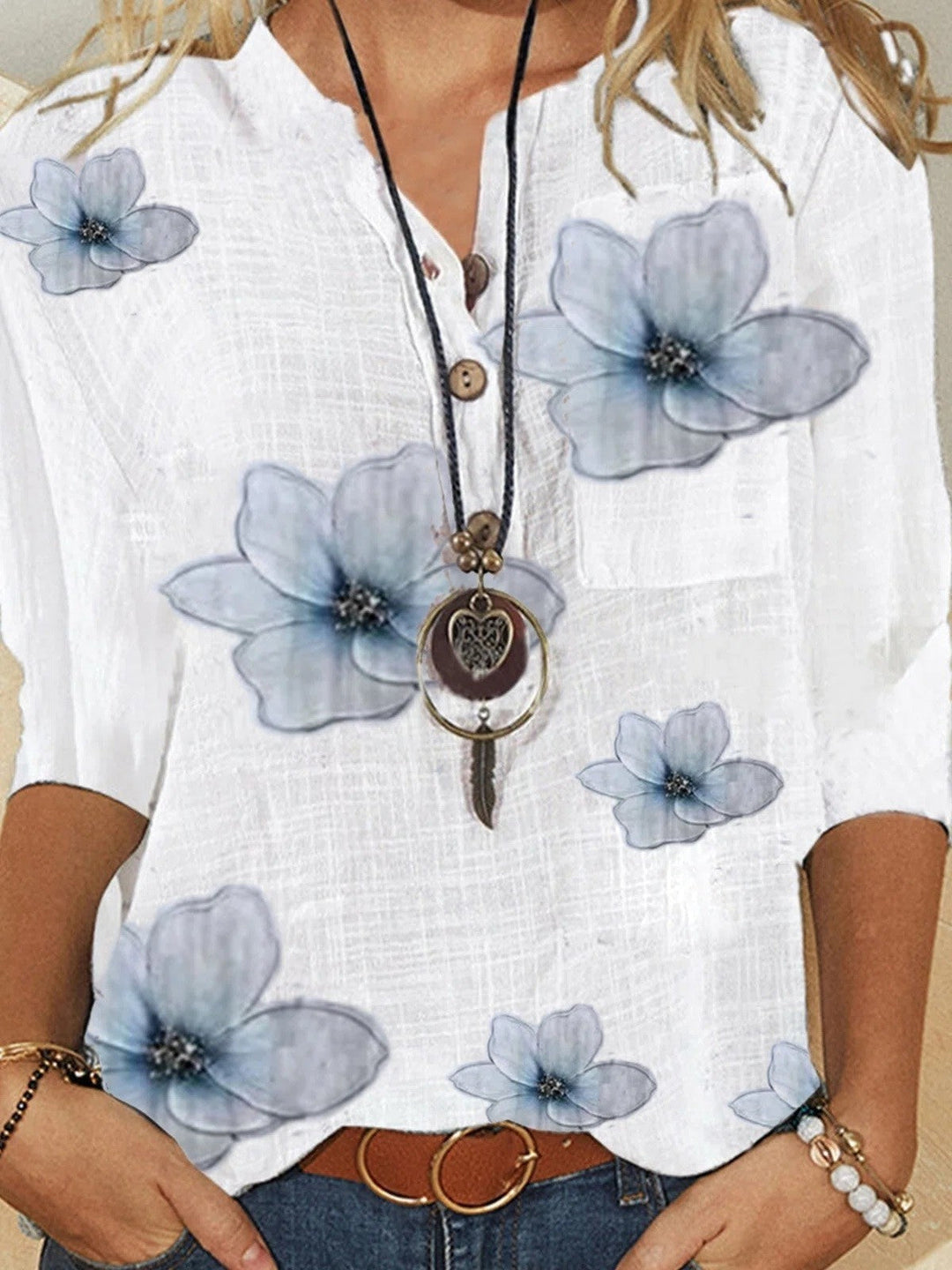 Women's Floral V-Neck Button-Front Blouse