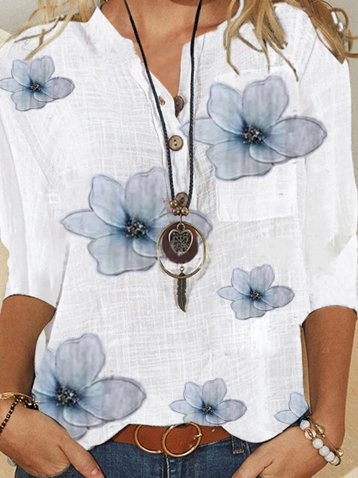 Women's Floral V-Neck Button-Front Blouse