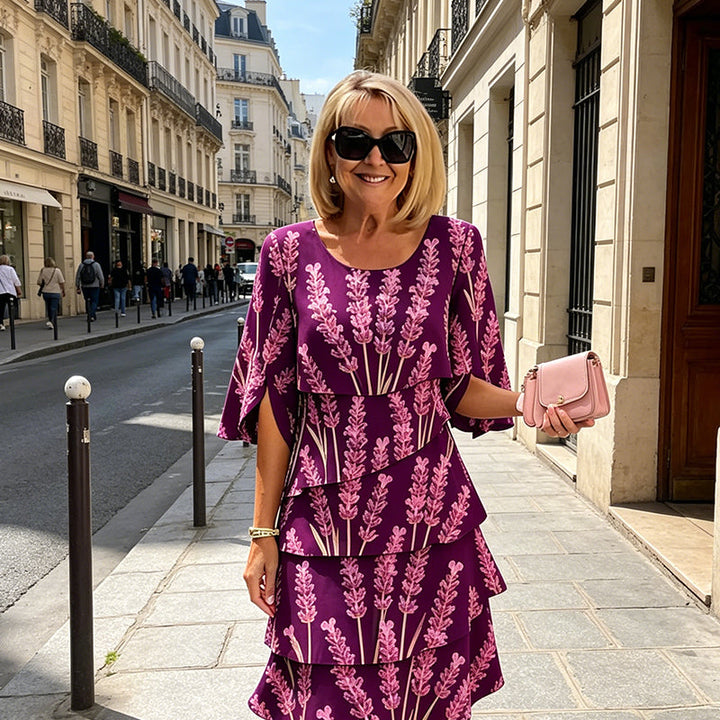 Elyvane™ - Women's Floral Ruffled Dress with Mid-Length and Split Sleeves