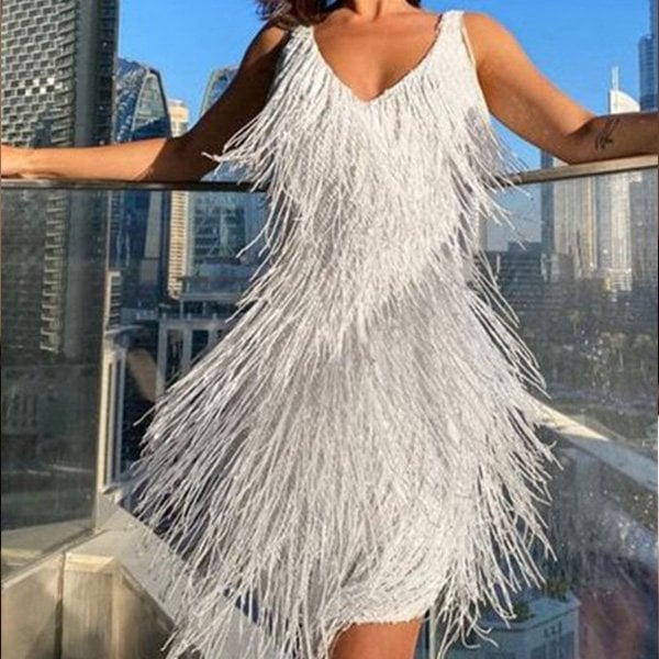 Chic and Alluring Fringed Party Dress