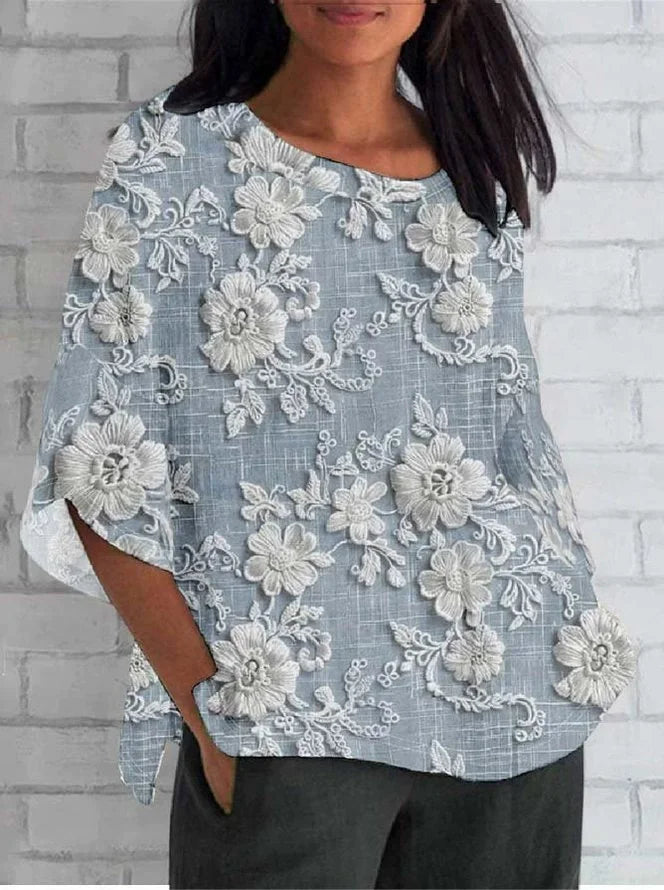 Larissa™ - Vintage Linen and Lace Floral Blouse