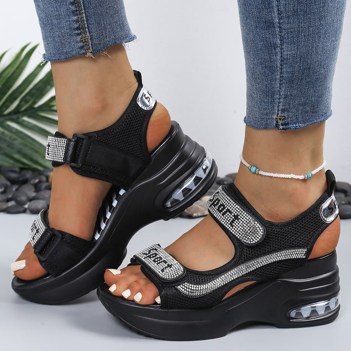 Chic Women's Orthopedic Platform Sandals Adorned with Crystals