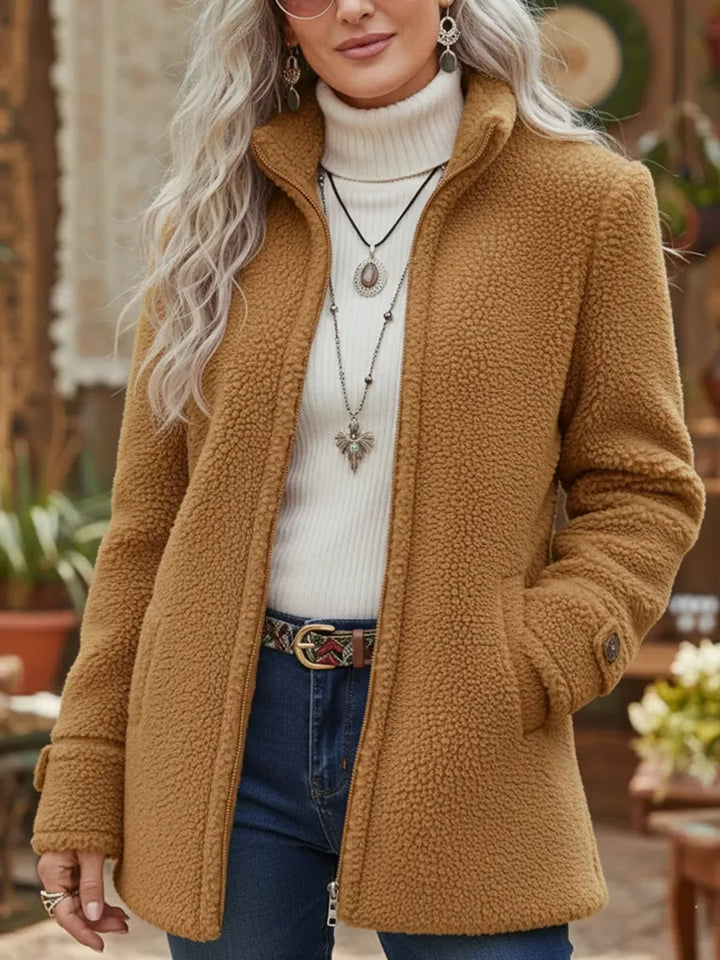 Chanelle | Stand Collar Jacket with Full-Zip in Luxurious Lambswool Feel