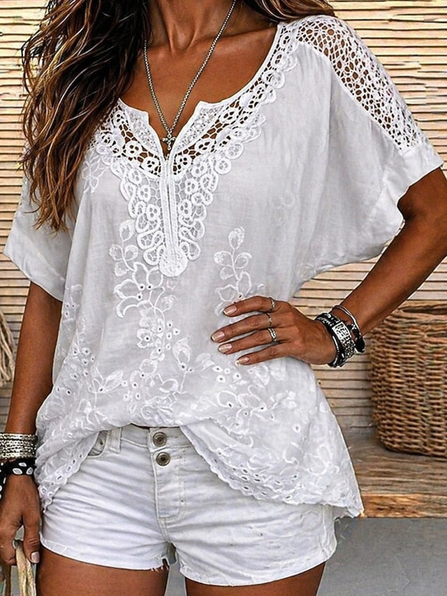 Women's V-Neck Short Sleeve Blouse