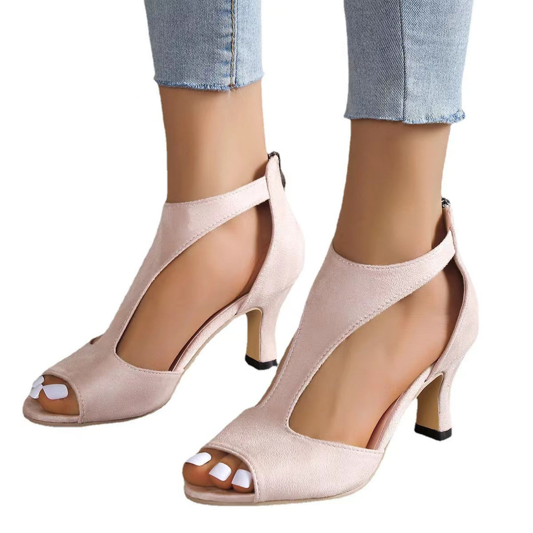 Back Zipper Fish-Shaped Heeled Shoes