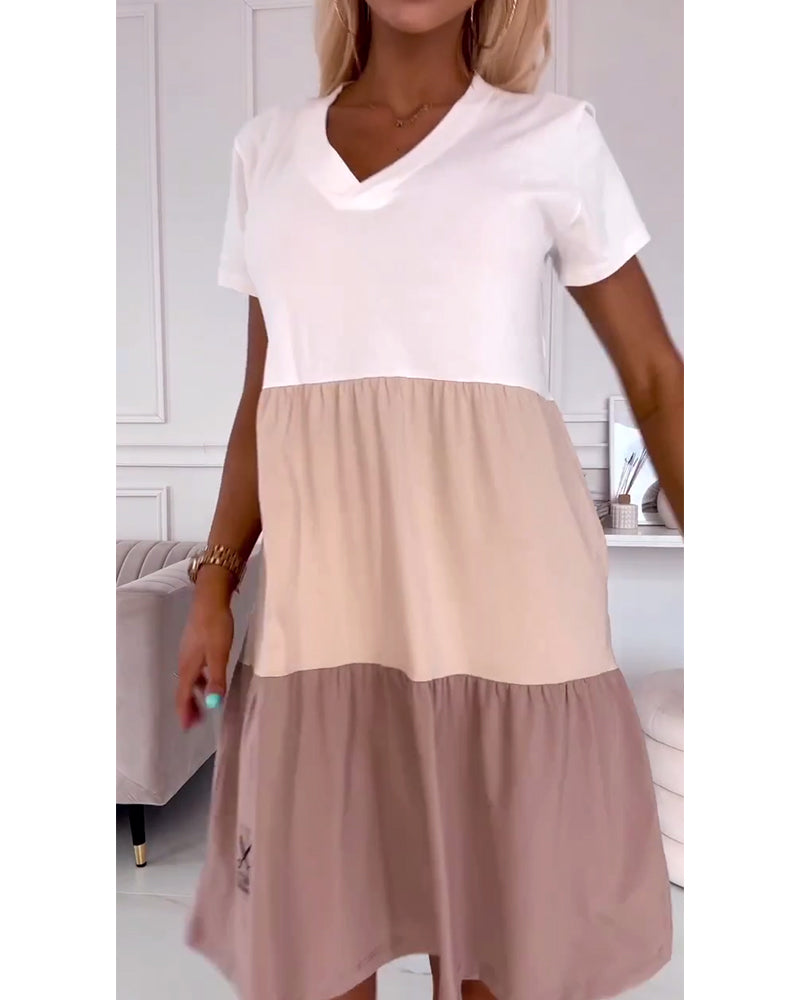 Alva | Color Block Casual Dress with Short Sleeves