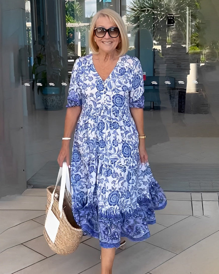 Keisha | Elegant Floral V-Neck Dress