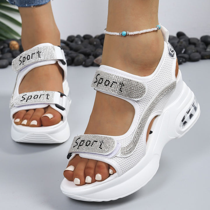 Chic Women's Orthopedic Platform Sandals Adorned with Crystals