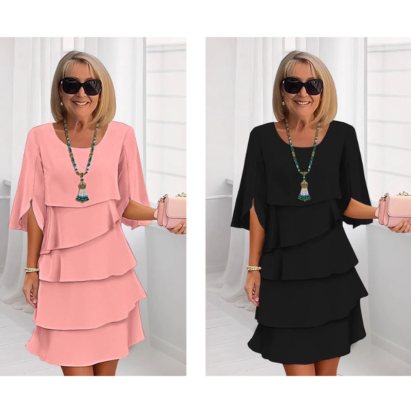 Chic Layered Dress with Puff Sleeves for Women